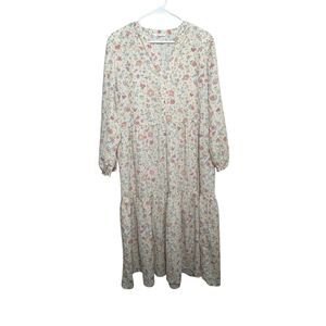 Southern Cotton Dress Women's Large Tiered Cottage V-Neck Boho Floral Midi